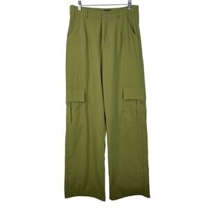 Pretty Little Thing Shape Khaki Buckle Cargo Wide Leg Twill Pants Size 10